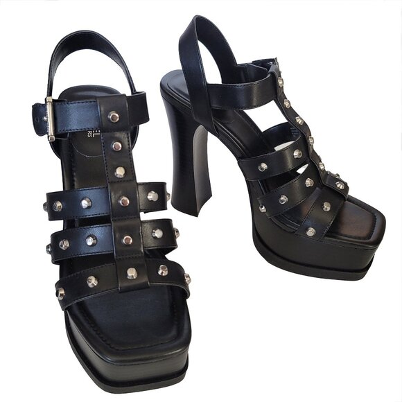 Michael Kors Jagger platform sandal in black with silver studs size 7 - Picture 2 of 6